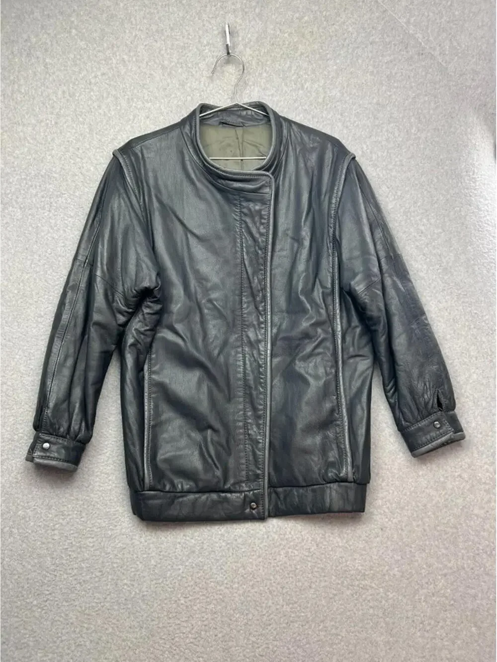 Vintage 80's 90s Men's Gray Leather Bomber Biker Jacket Size 38 M/L Moto Hungary
